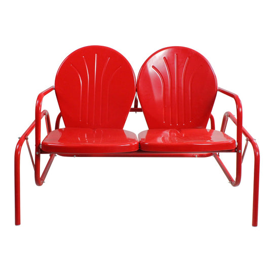 2-Person Outdoor Retro Metal Tulip Double Glider Patio Chair  Red