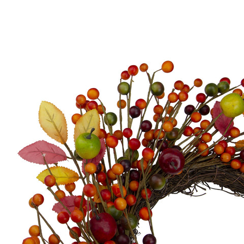 Berries and Apples Foliage Twig Artificial Thanksgiving Wreath - 18-Inch  Unlit
