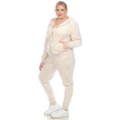 Plus Size 2 Piece Velour Tracksuit Set