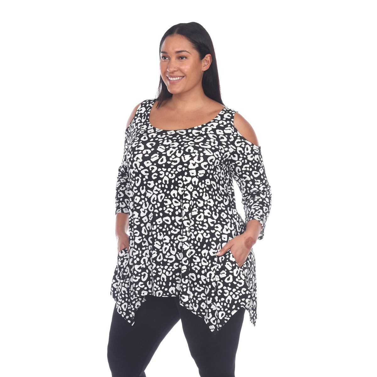  White Mark Plus Size Leopard Cold Shoulder Tunic - 1X - Bonton