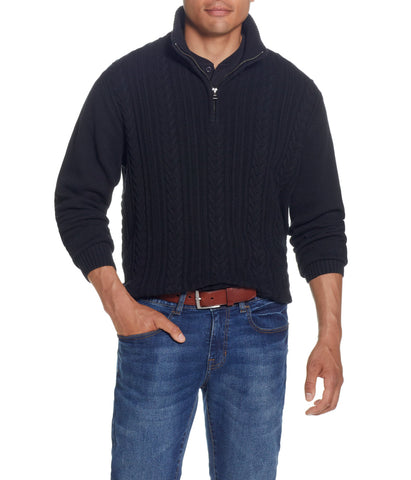 Cable Knit Quarter Zip Sweater Black