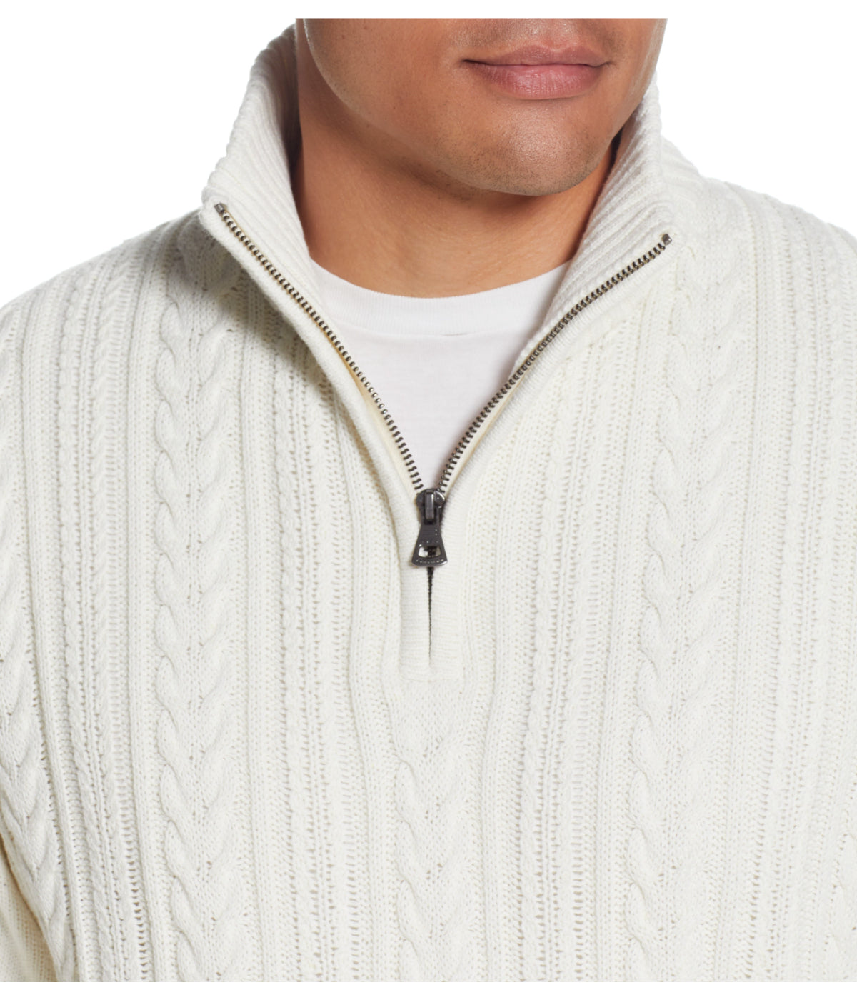  WEATHERPROOF VINTAGE Cable Knit Quarter Zip Sweater Ecru - Ecru - Bonton