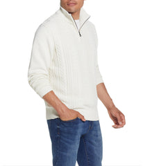 Cable Knit Quarter Zip Sweater Ecru