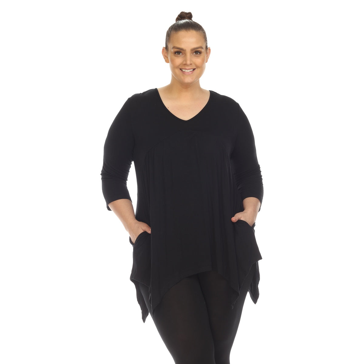  White Mark Plus Size Empire Waist V-Neck Tunic Top - 1X - Bonton