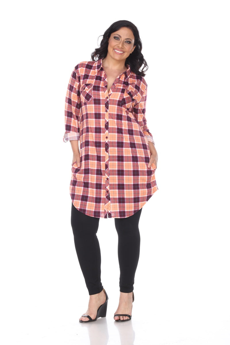  White Mark Plus Piper Stretchy Plaid Tunic - 2X - Bonton