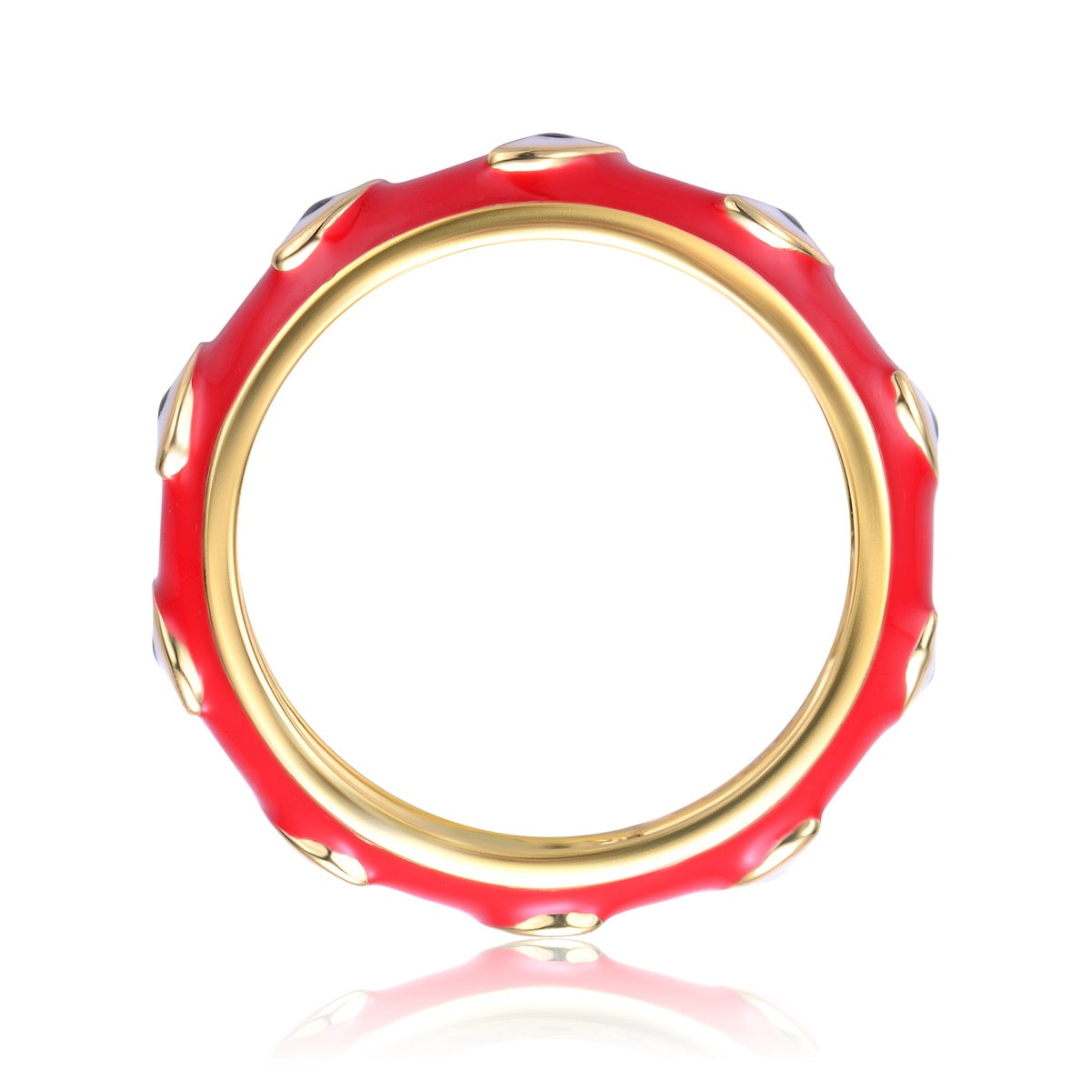  GigiGirl Kids/Teens 14k Yellow Gold Plated Red Bamboo White Evil Eye Enamel Slim Stacking Band Ring - 4 - Bonton