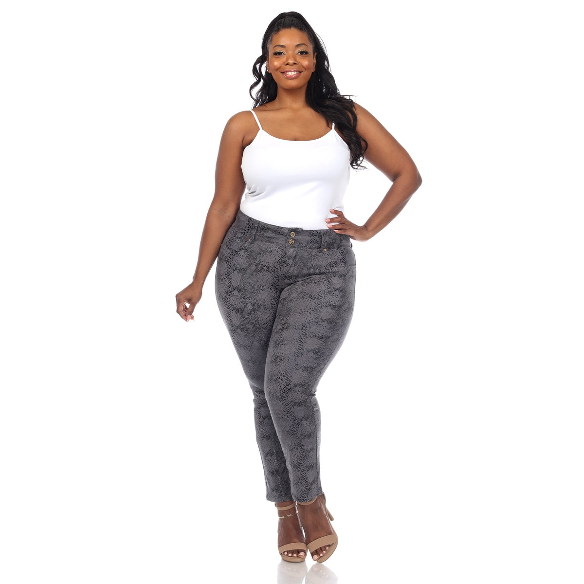  White Mark Plus Size Faux Suede Snake Print Pants - 22 - Bonton