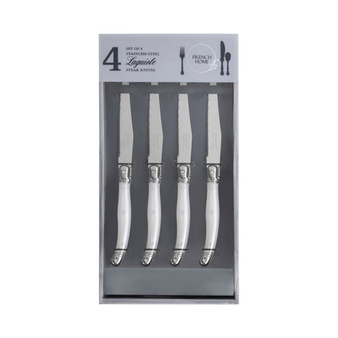 Set of 4 Laguiole Steak Knives, Pearlized White