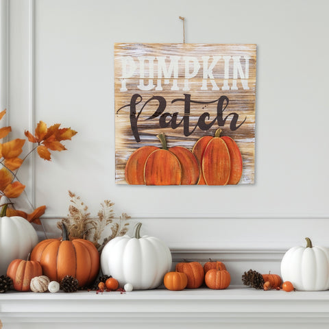 12" Pumpkin Patch Fall Harvest Wooden Wall Sign