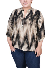 Plus Size 3/4 Roll Tab Sleeve Y Neck Top