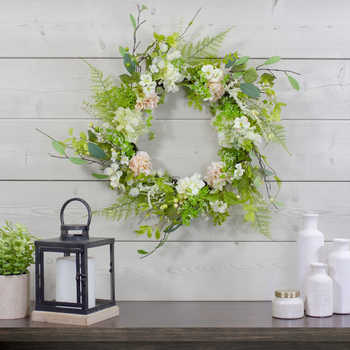  Northlight Hydrangea and Fern Spring Floral Berry Wreath-  28