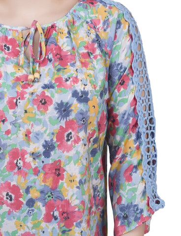 3/4 Sleeve Crochet Detail Blouse