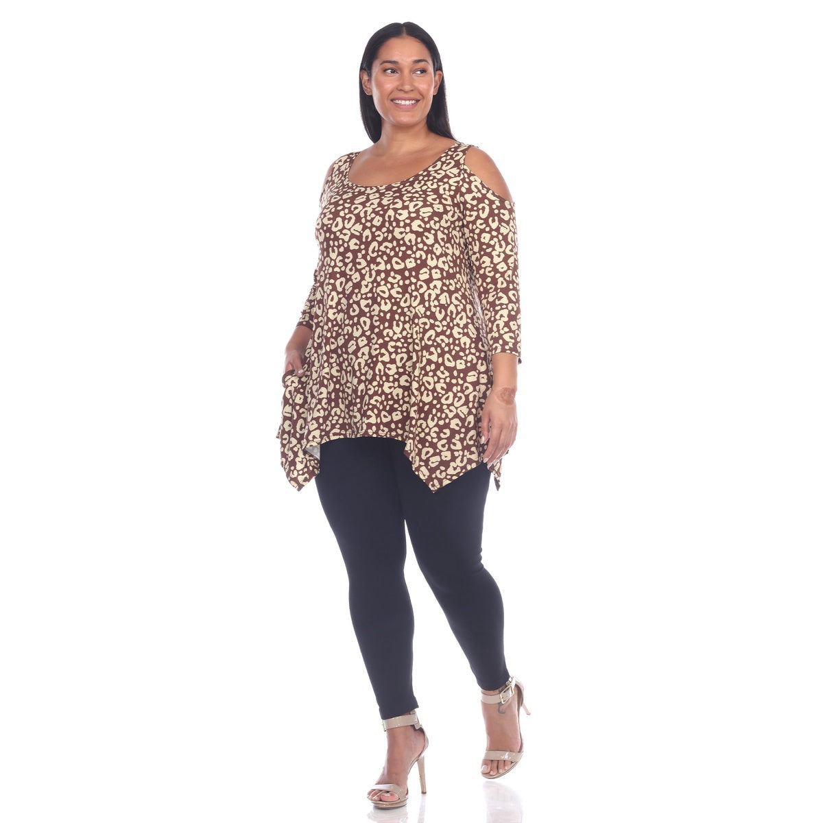  White Mark Plus Size Leopard Cold Shoulder Tunic - 1X - Bonton