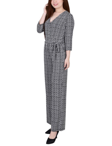 Petite 3/4 Sleeve Belted Jumpsuit