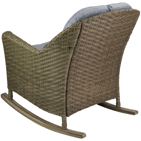 34" Gray Resin Wicker Deep Seated Rocker Chair With Gray Cushions