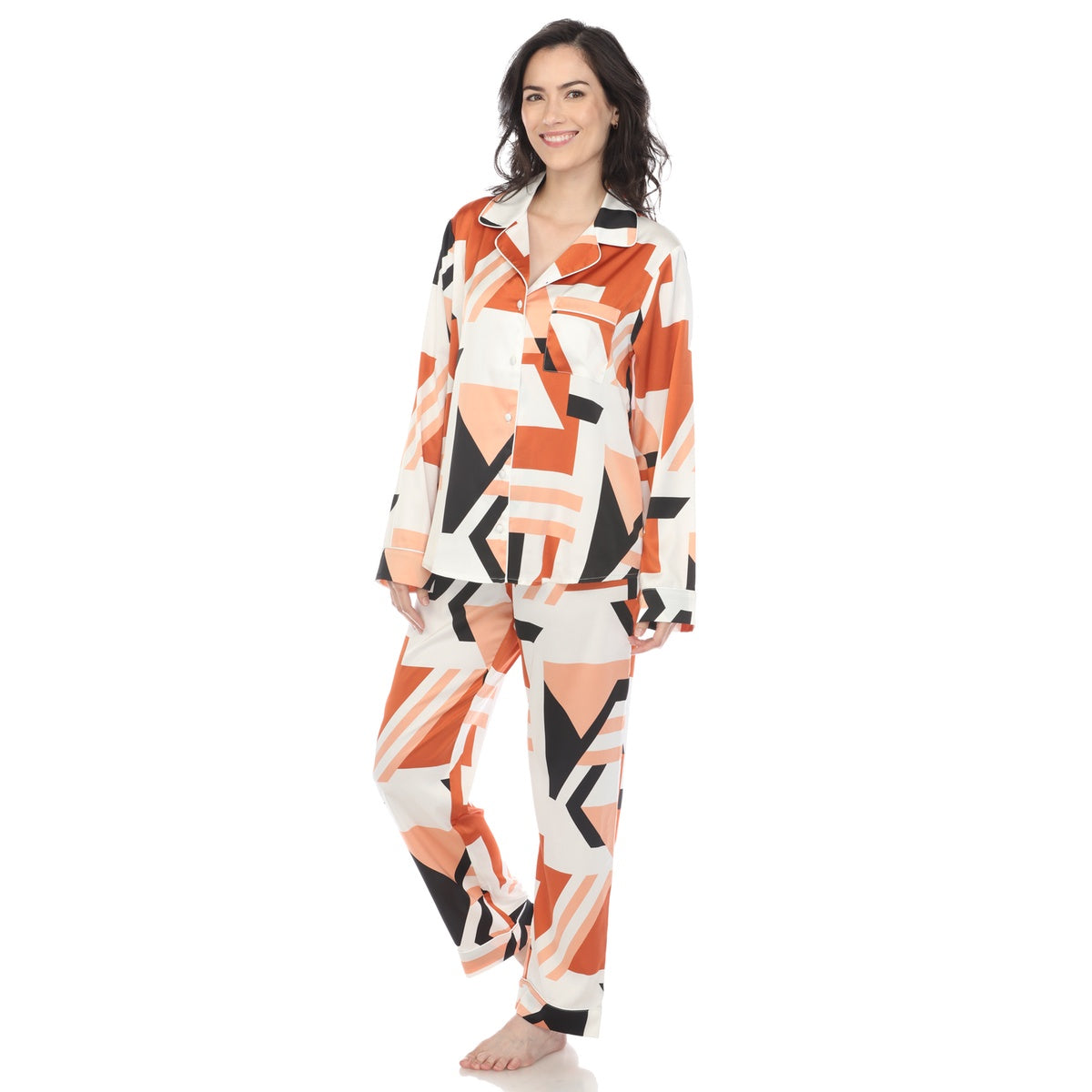  White Mark Women's Printed Satin Pajama Set - S - Bonton