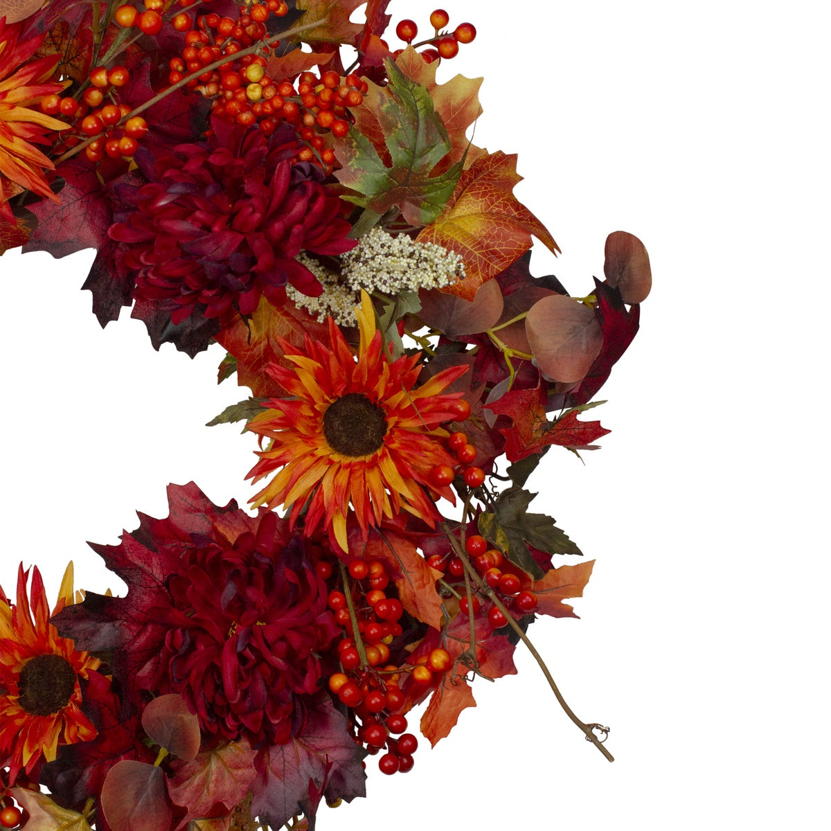  Northlight Leaves and Flowers Fall Harvest Wreath - 24-Inch  Unlit - Default Title - Bonton