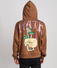 Love Hate Puff Print Hoodie - Khaki