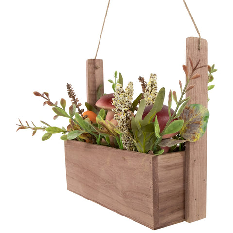 Mushroom and Foliage Fall Harvest Hanging Wooden Basket - 19"