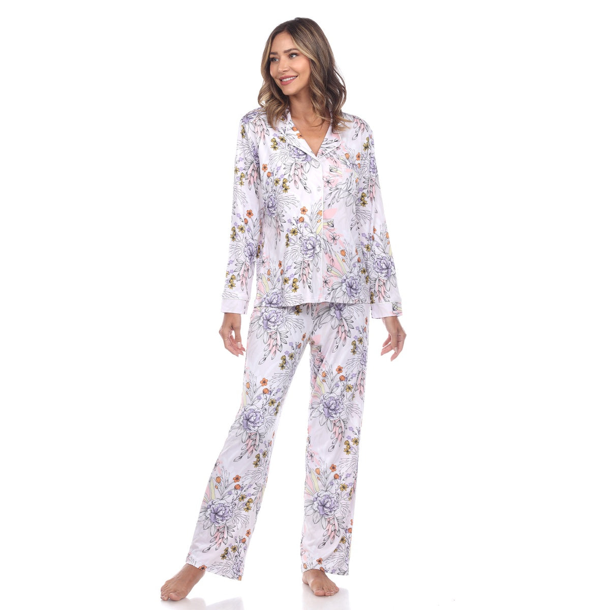  White Mark Women's Long Sleeve Floral Pajama Set - S - Bonton