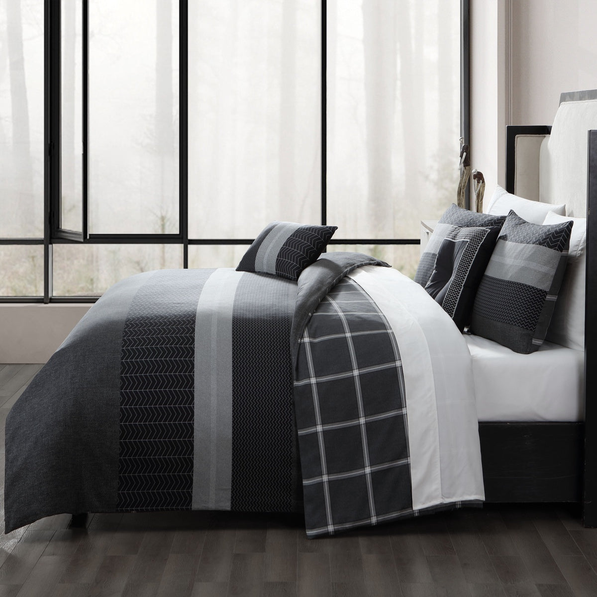  Bebejan Kyle Black 100% Cotton 5-Piece Reversible Comforter Set - QUEEN - Bonton