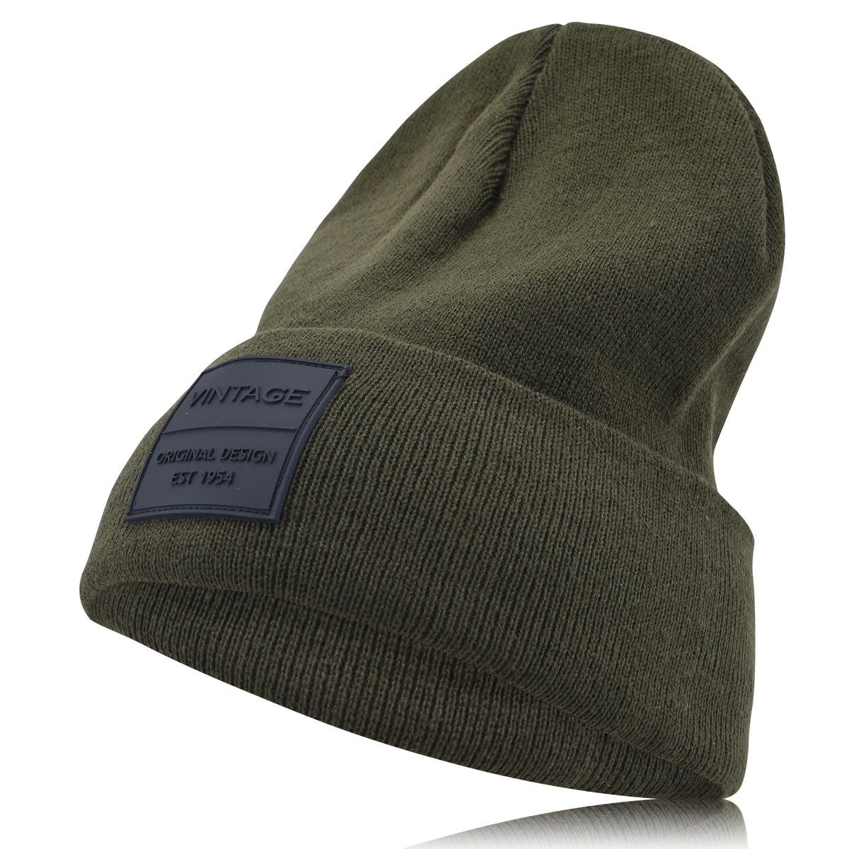  Vintage Havana Vintage Havana Olive Green Beanie for Women & Men | Thick Cuffed Knitted Winter Hat Beanies Unisex Skull Caps| Vintage Logo Patch - Default Title - Bonton