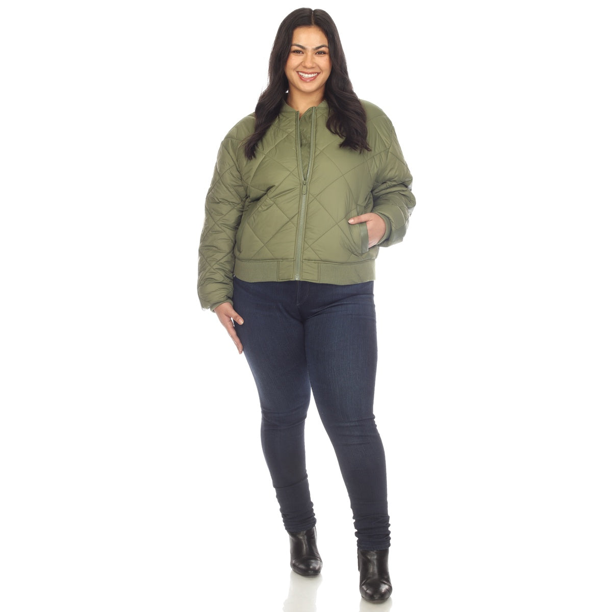  White Mark Plus Size Lightweight Diamond Quilted Puffer Bomber Jacket - 1X - Bonton