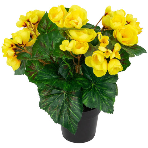 11" Yellow Potted Silk Begonia Spring Artificial Floral Arrangement