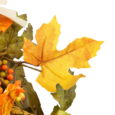 Velvet Pumpkins and Wheat Artificial Fall Harvest Wreath - 24-Inch  Unlit