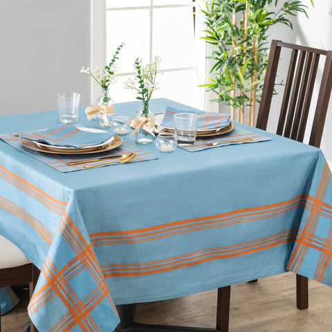 Boulevard 60" X 84" Linen Tablecloth – Denim and Terracotta