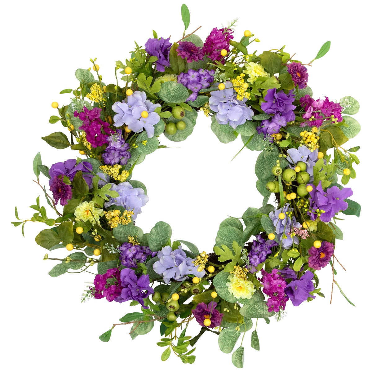  Northlight Eucalyptus and Hydrangea Floral Spring Wreath - 23