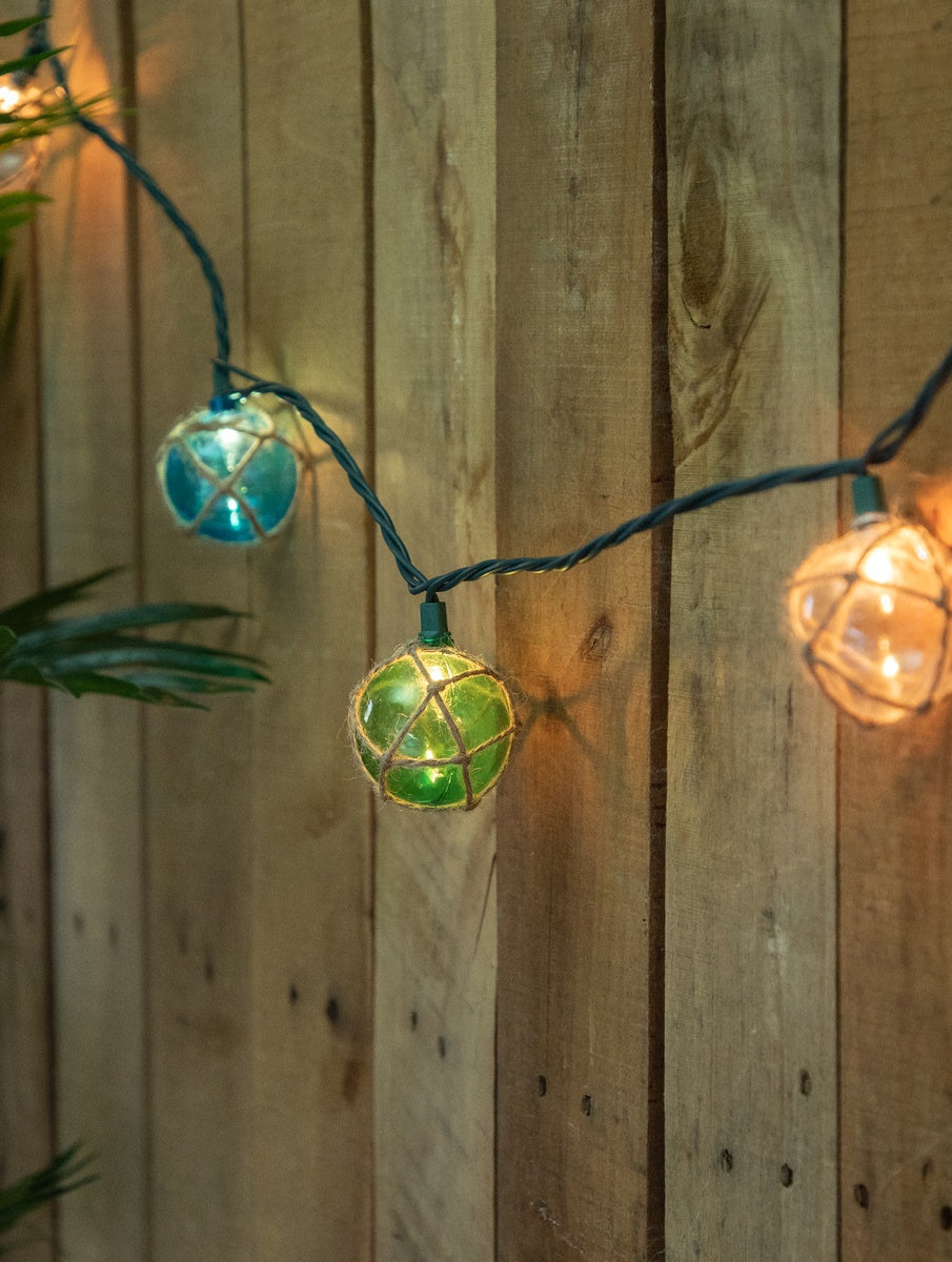  Northlight Natural Jute Wrapped Ball Patio Light Set - Blue and Green - 6' Green Wire - 10ct - Default Title - Bonton