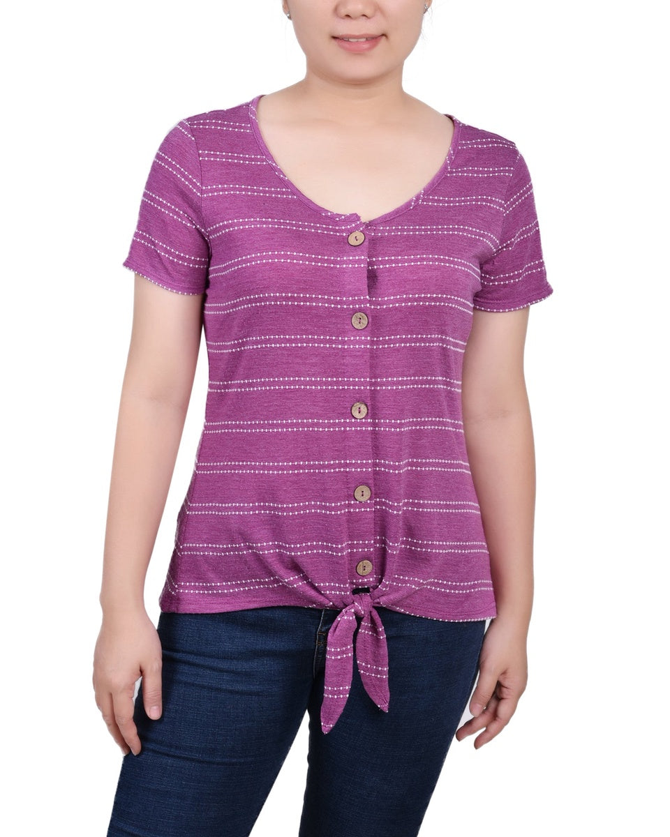  NY Collection Short Sleeve Tie Front Top - Olive - Bonton