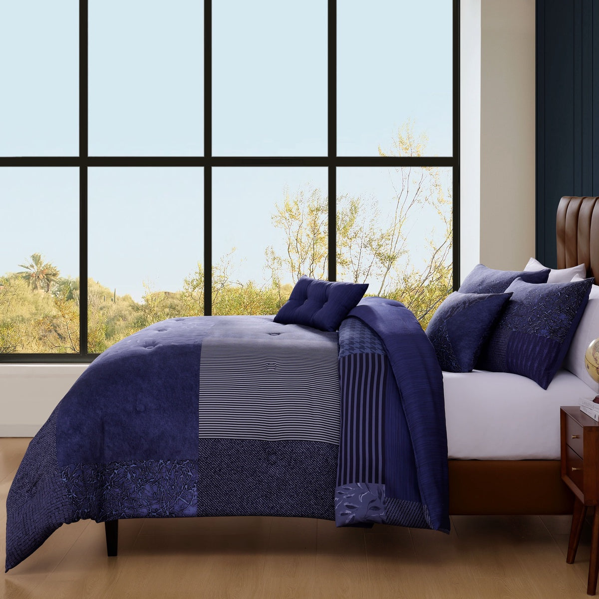  Bebejan Bebejan Blue Denim Patchwork 5 Piece Reversible Comforter Set - QUEEN - Bonton