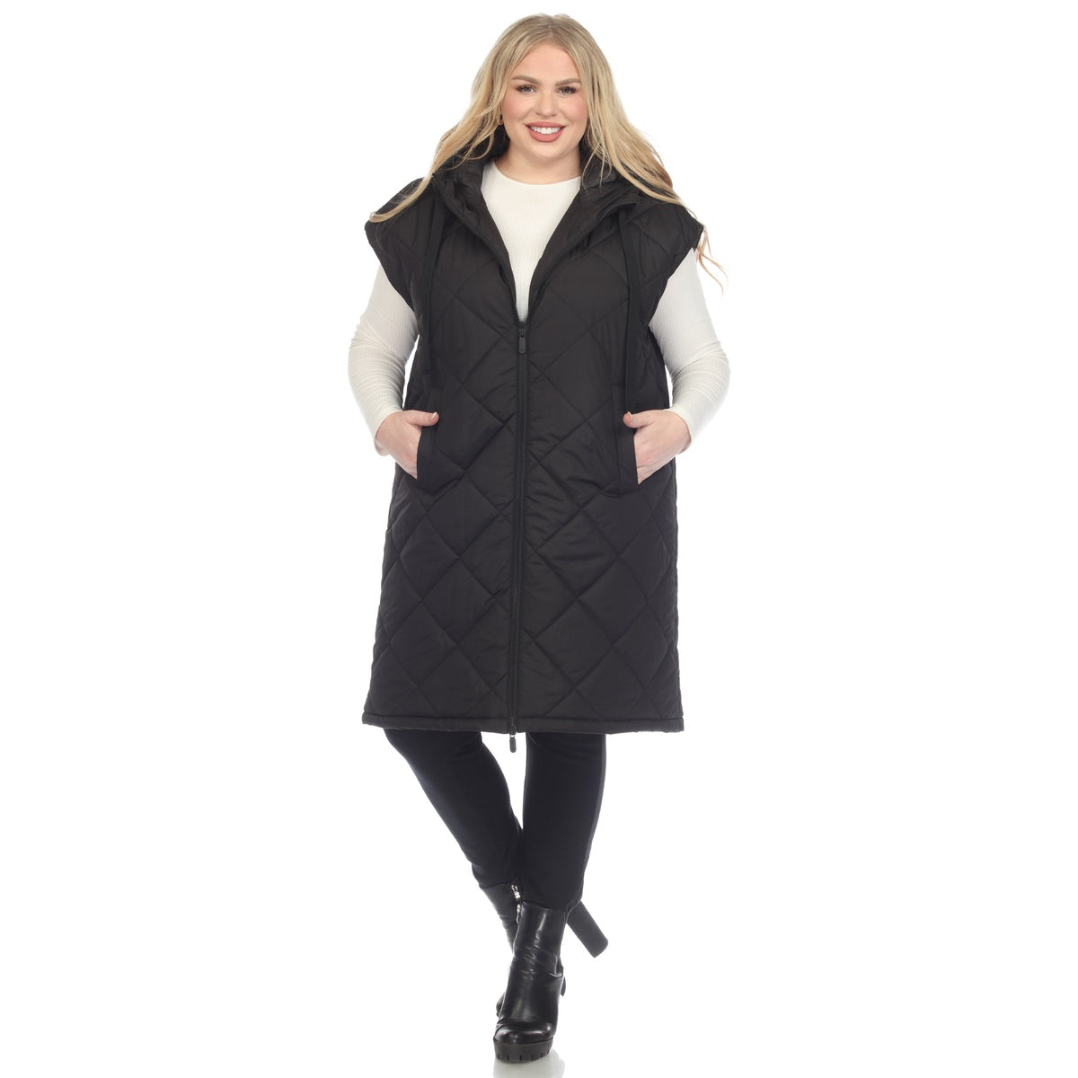  White Mark Plus Size Diamond Quilted Hooded Puffer Vest - 1X - Bonton