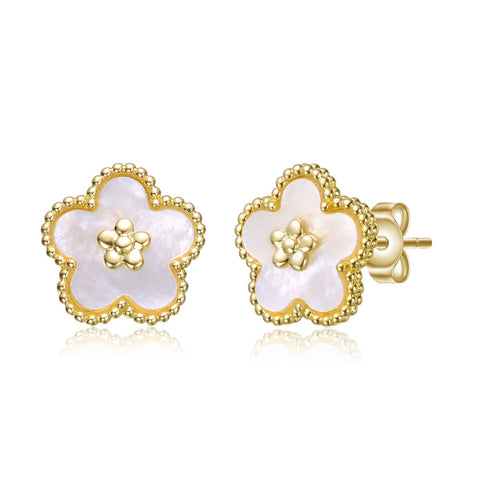 Charming 14K Gold Plated Mother of Pearl Flower Earrings