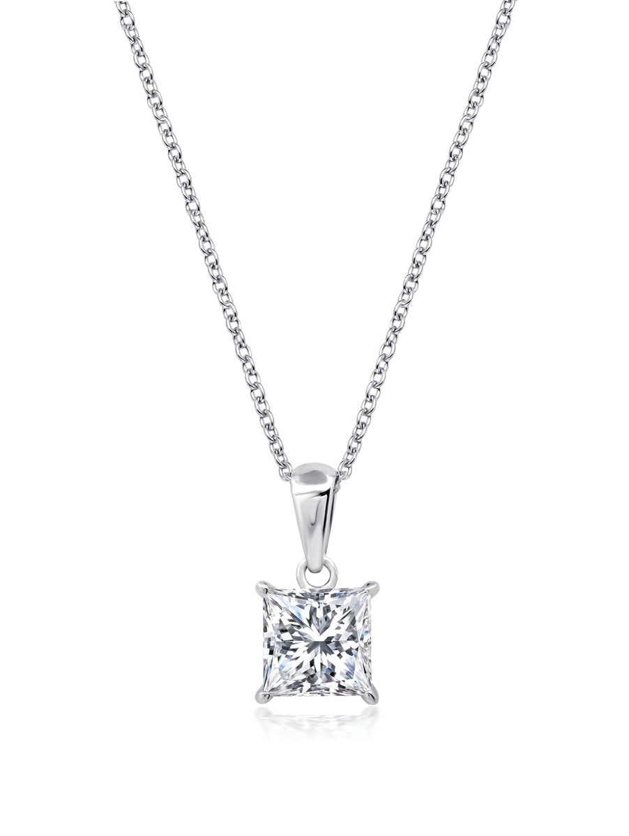  CRISLU Princess Cut Solitaire Bezel Set Pendant Small Finished in Pure Platinum - 16+1+1