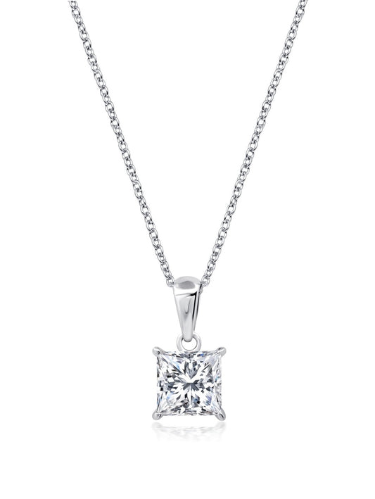 Princess Cut Solitaire Bezel Set Pendant Small Finished in Pure Platinum