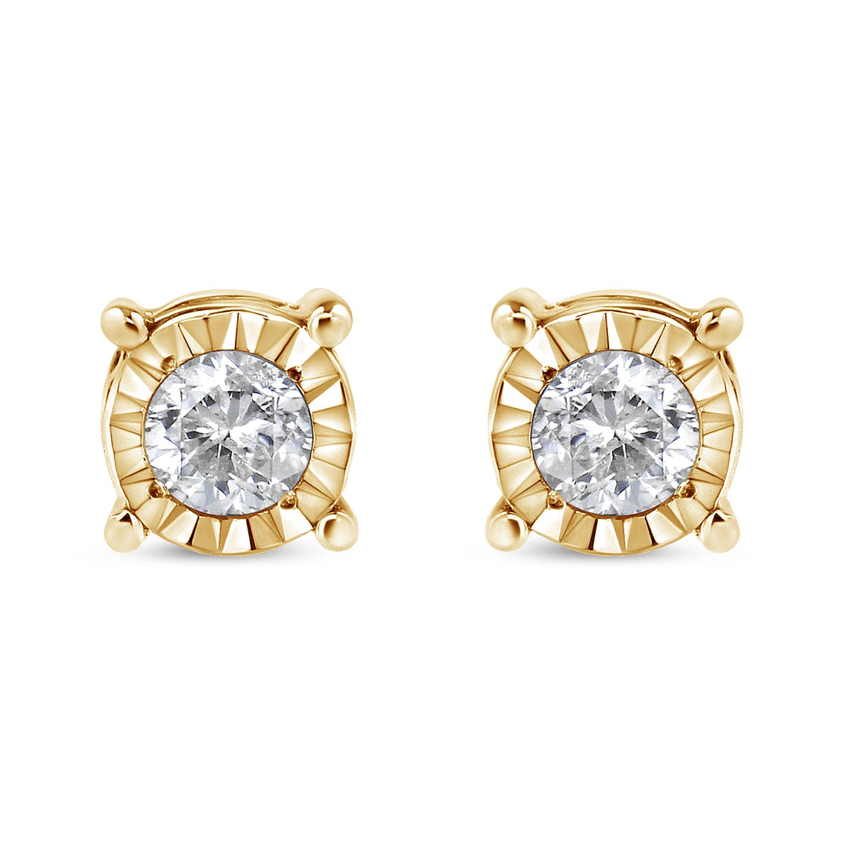  Haus of Brilliance 10K Yellow Gold Over .925 Sterling Silver 1/5 Cttw Round Near Colorless Diamond Miracle-Set Stud Earrings (J-K Color, I2-I3 Clarity) - Yellow - Bonton