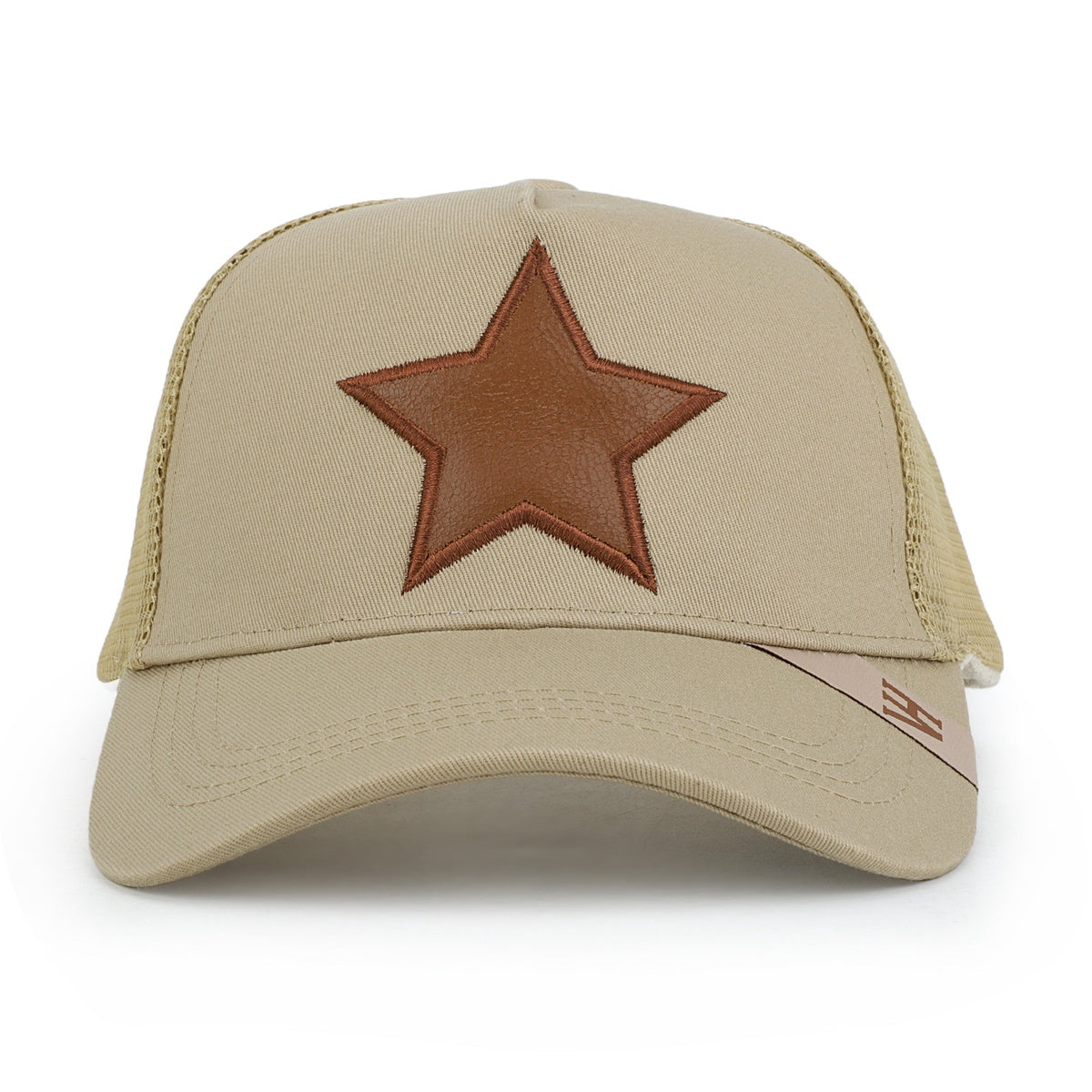  Vintage Havana Vintage Havana Trucker Hat for Women & Men – Khaki Mesh & Canvas Adjustable Cap With Brown Cracked Leather Star - Default Title - Bonton