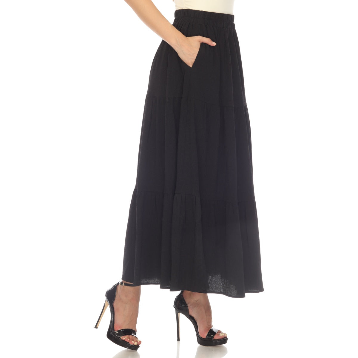  White Mark Women's Pleated Tiered Maxi Skirt - M - Bonton