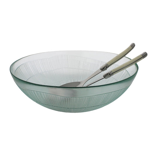 Recycled Glass Birch Salad Bowl and Laguiole Servers With Faux Ivory Handles