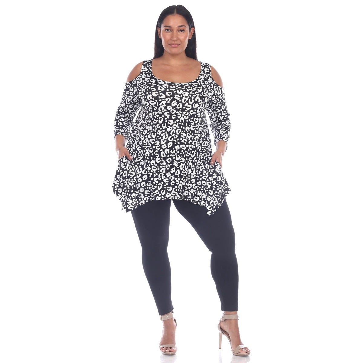  White Mark Plus Size Leopard Cold Shoulder Tunic - 1X - Bonton