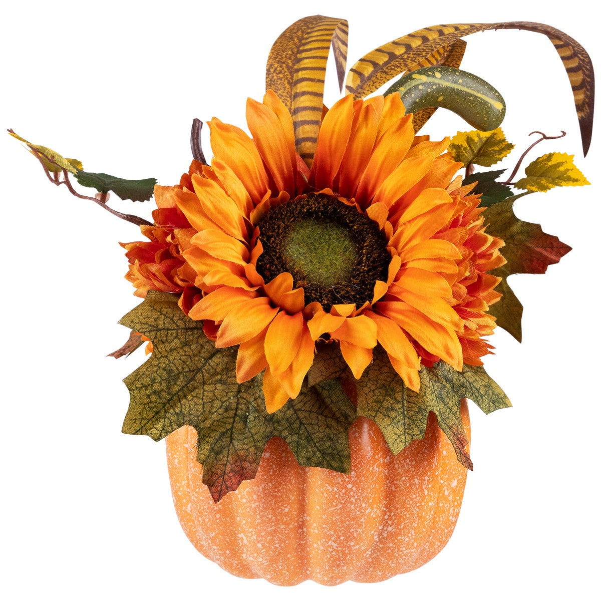 Northlight Sunflower and Mum Filled Pumpkin Thanksgiving Decoration - 14.75
