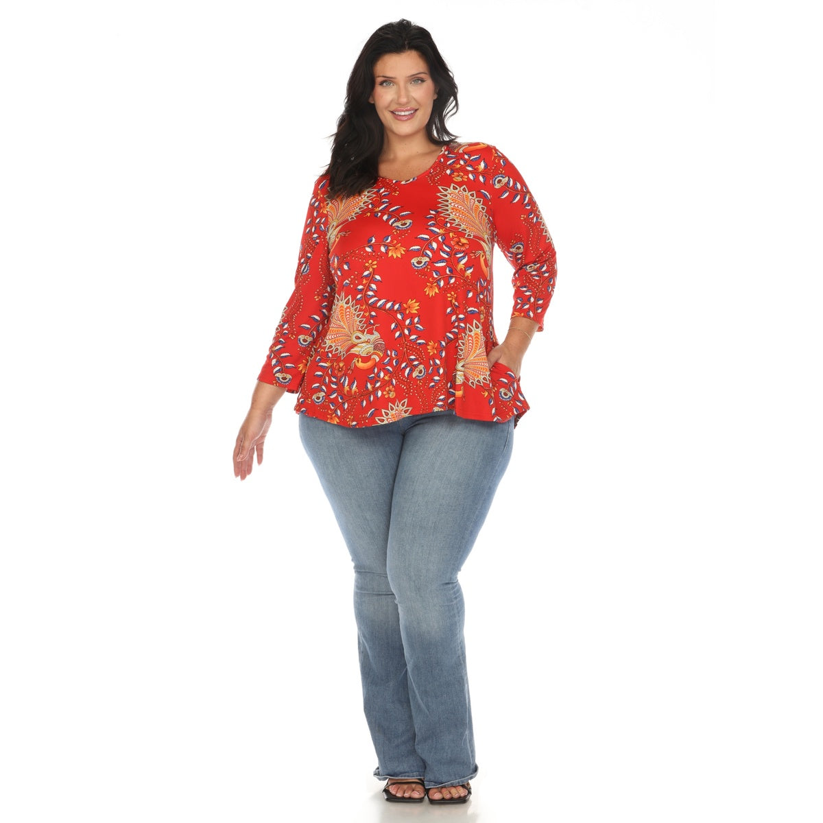  White Mark Plus Size Vibrant Boho Swing Top - 1X - Bonton