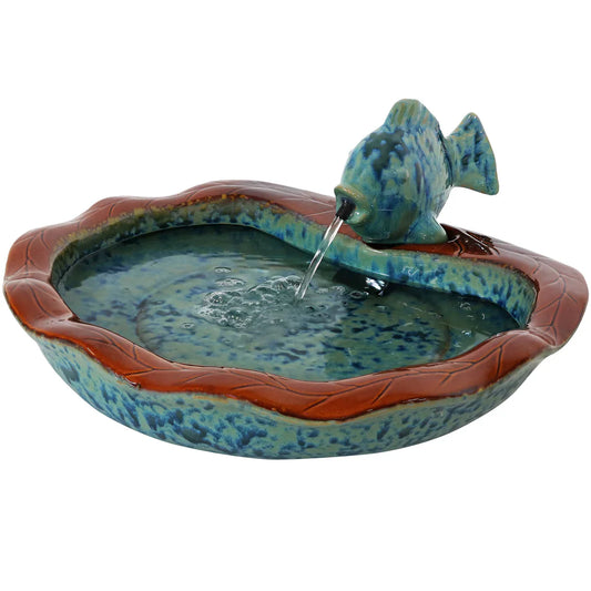 7"H Electric Green Glazed Ceramic Fish Water Fountain