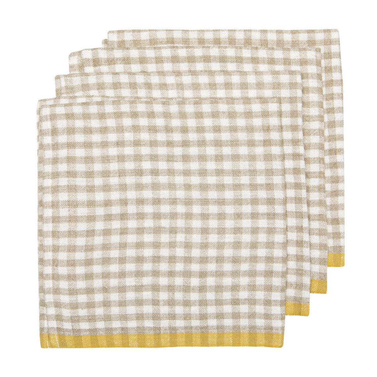  Caravan Two-Tone Gingham Napkins, Set of 4 - Natural & Dijon - Bonton