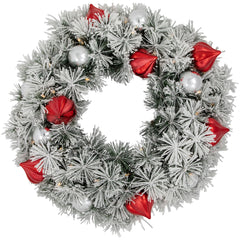 Pre-Lit Battery Operated Snowy Bristle Pine Christmas Wreath - 24" - Dual Color LED Lights