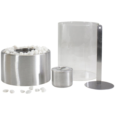 Bio Ethanol Round Portable Fireplace With Base - 10.5" - Silver