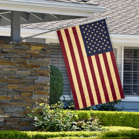 Patriotic Tea-Stained Embroidered Outdoor House Flag 60" X 36"